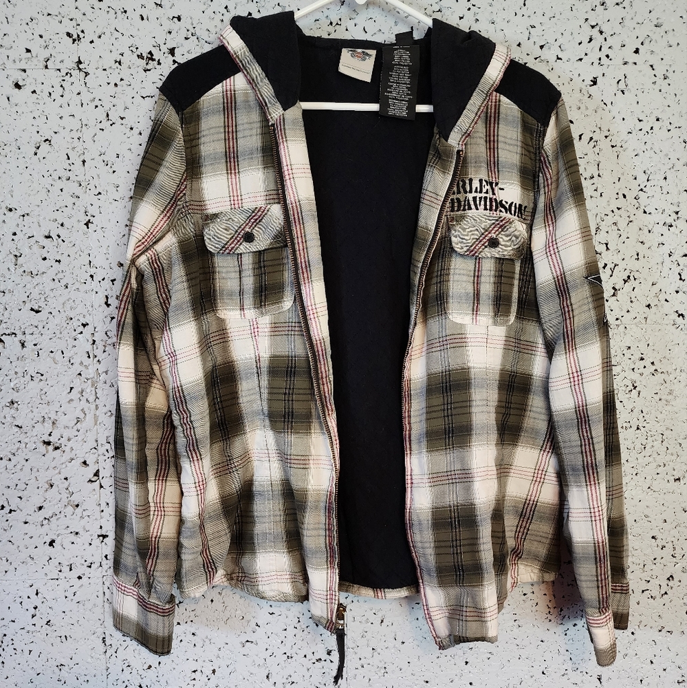 Harley Davidson Jacket, Large, Army Green Plaid